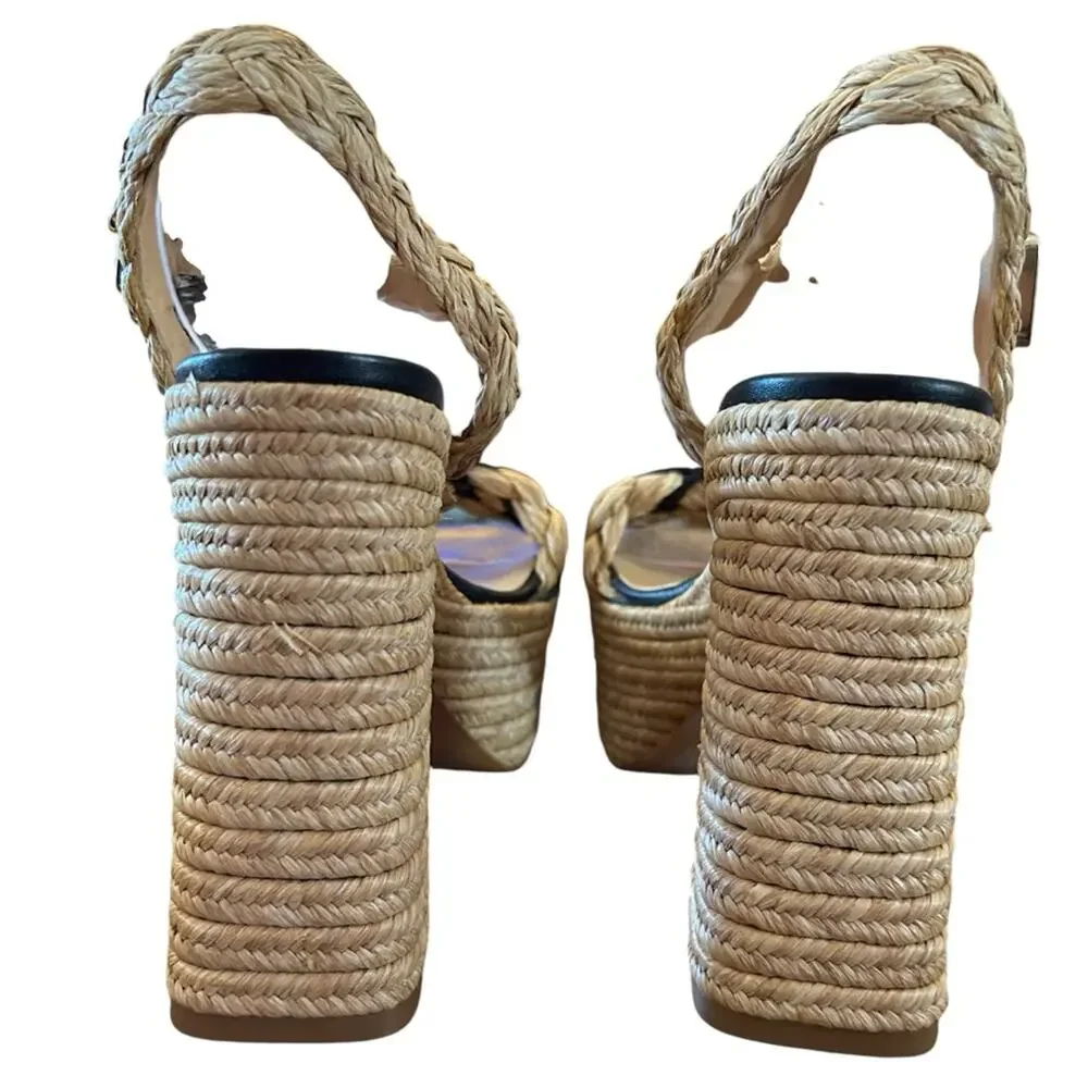 Castaner Agnes Raffia & Leather Platform Sandals Braided Detail NEW EU 39 US 8